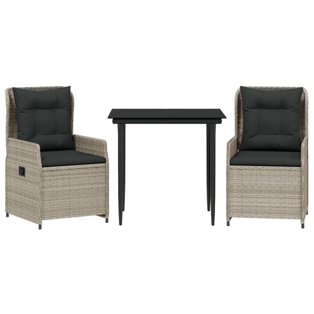 Set Pranzo da Giardino 3pz con Cuscini Grigio Chiaro Polyrattan 3262896