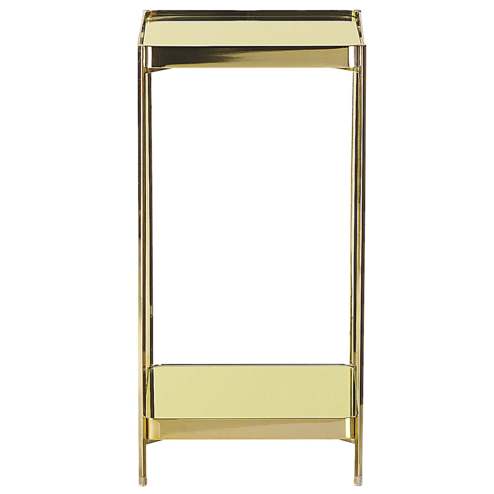 Tavolino Piano in Vetro Temperato dorato Gambe in Metallo con Ripiano Lucido Glam
