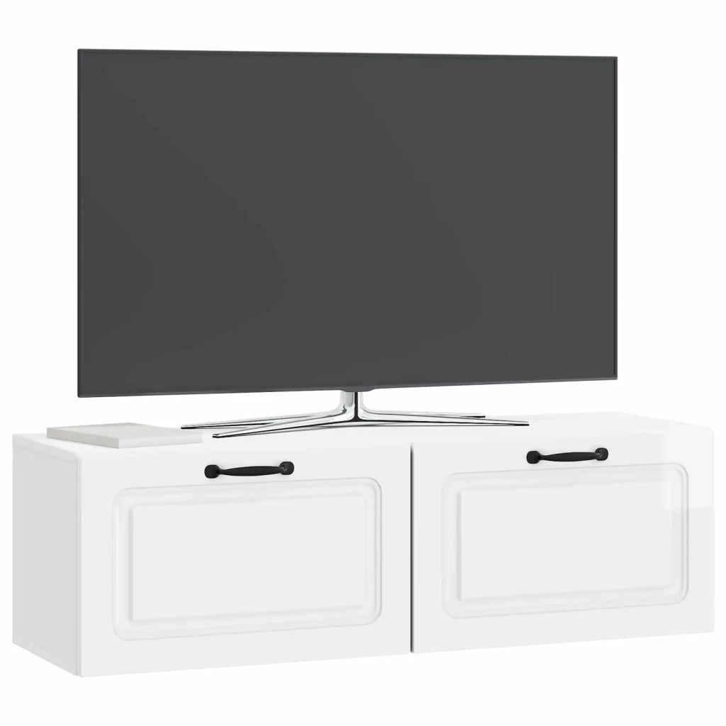 Mobile Porta TV da Muro Bianco Lucido 98 x 31 x 30 cm
