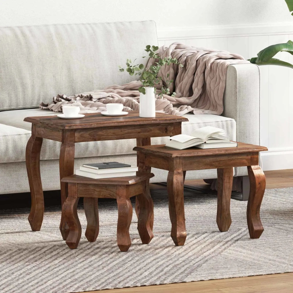 Tavolo Nesting 3 pz Marrone Legno massello di mogano CFW6572611