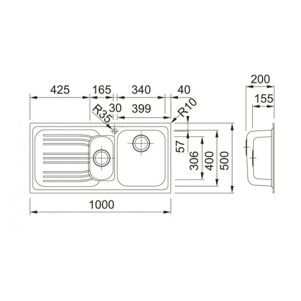 Lavello incasso Franke 1 vasca e 1/2 con gocciolatoio destro RRX651DX 100x50 inox