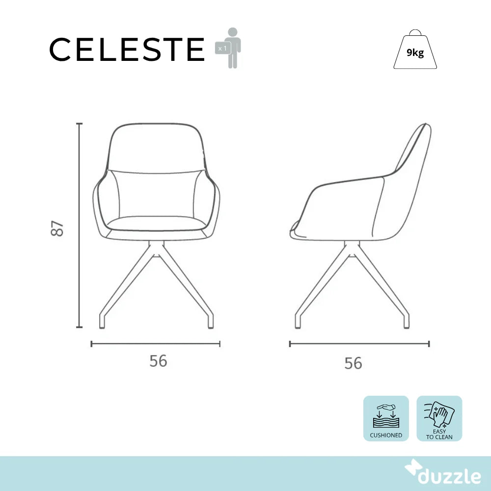 Set di 2 sedie da pranzo imbottite in tessuto giallo Celeste con struttura in metallo facili da pulire | Duzzle