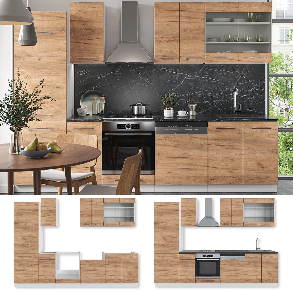 Cucina componibile Fame-Line Rovere dorato/Bianco 300 cm, PL Rovere Vicco
