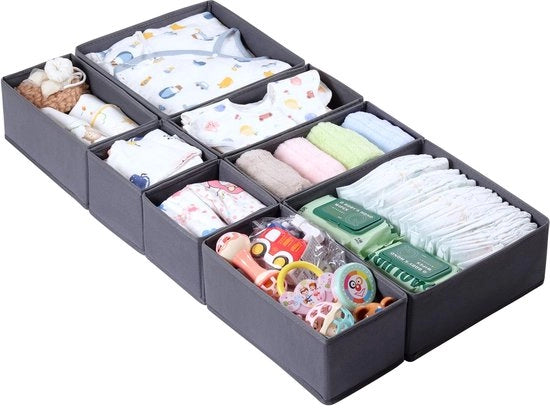 Set di organizzazione per armadio 8 pezzi per abbigliamento, scatola di stoffa pieghevole per magazzino, sistema di organizzazione grigio per armadio per abbigliamento da bambino