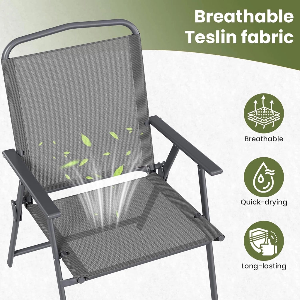 Set di 6 sedie da giardino pieghevoli con schienale, braccioli, sedie da terrazza, sedie da pranzo, fino a 150 kg, sedia pieghevole per campeggio, spiaggia, giardino, piscina, terrazza, grigio