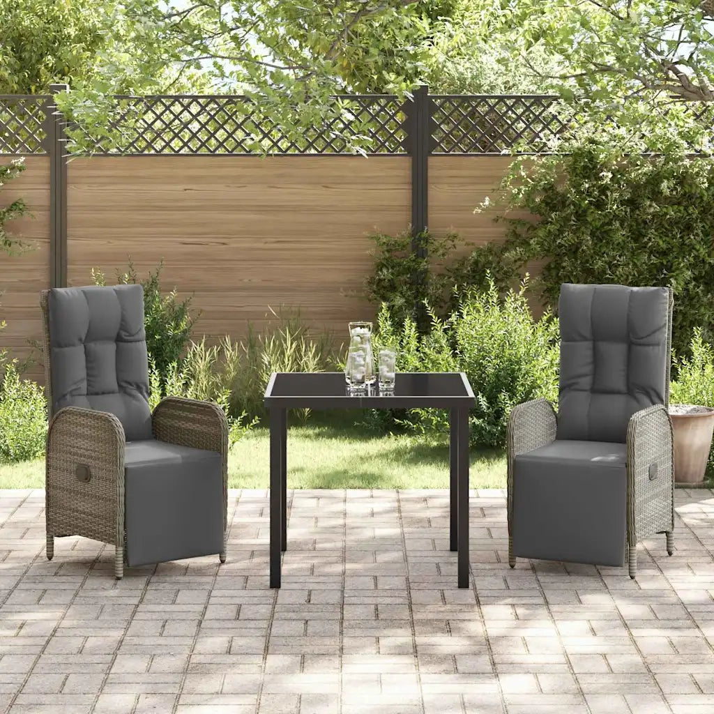 Set da Pranzo per Giardino con cuscino 3 pcs Grigio polyrattan