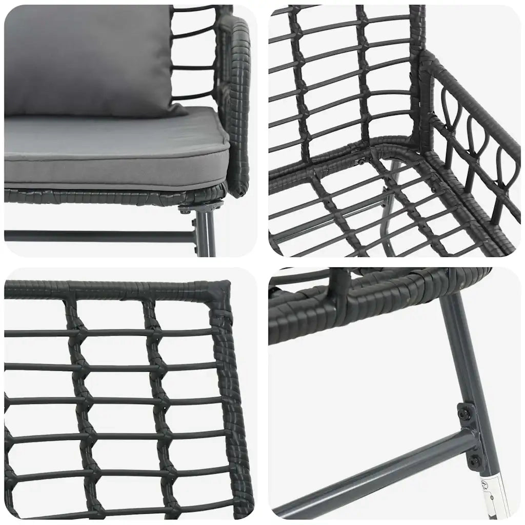 Set da Pranzo per Giardino 3 pz | Set Salotto da Giardino Nero e antracite polyrattan