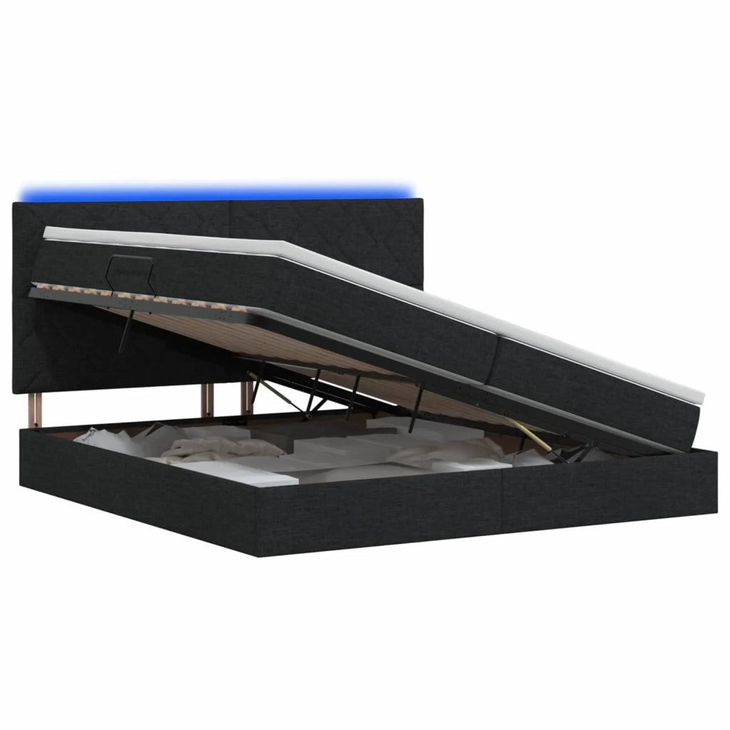 Letto con contenitore LED e materasso Nero 200 x 200 cm Tessuto 3460031
