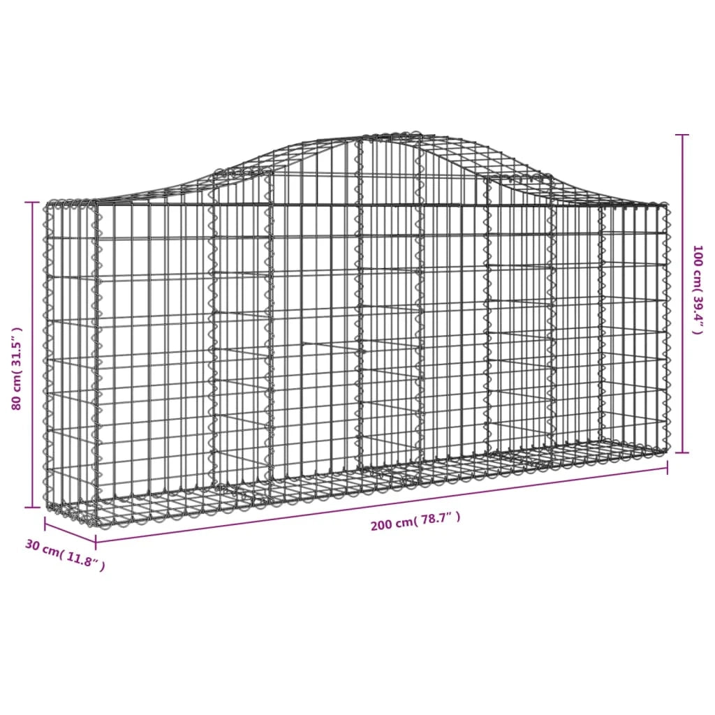 Cestini gabbioni recinzione a gabbia muro di contenimento ad arco 6 pezzi 200 x 30 x 80/100 cm ferro zincato argento 02_0040993