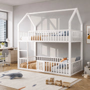 Letto a castello in metallo con design a casa, 90x200 cm, bianco