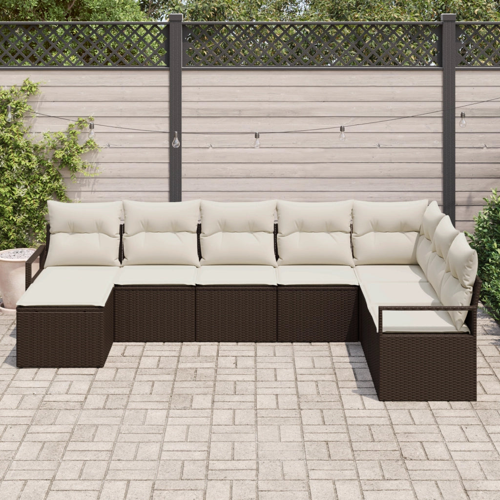Set di divani da giardino 8 pezzi con cuscini marrone in polyrattan