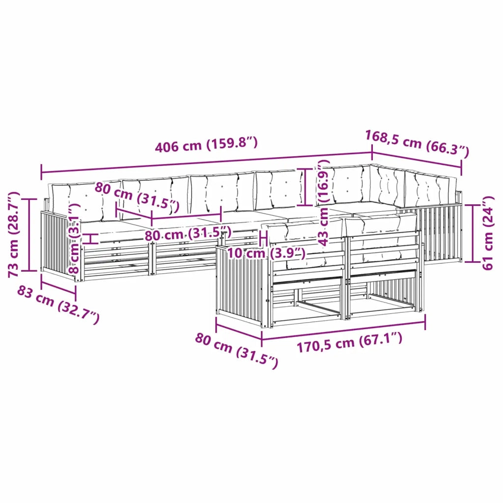 Set di divani da esterno con cuscino 8 pcs Naturale e Crema 3373655