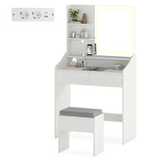 Tavolo toeletta con sgabello contenitore set toeletta con specchio e luci-Tavolo toeletta stazione di ricarica 3 colori di luce Bianco