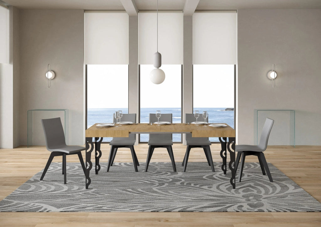Tavolo Allungabile 120-204x80x77 cm Karamay Quercia Natura e Antracite