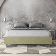 Letto imbottito Letto Matrimoniale alla Francese 150x210 cm Azelia - Con rete,Microfibra,Tè verde