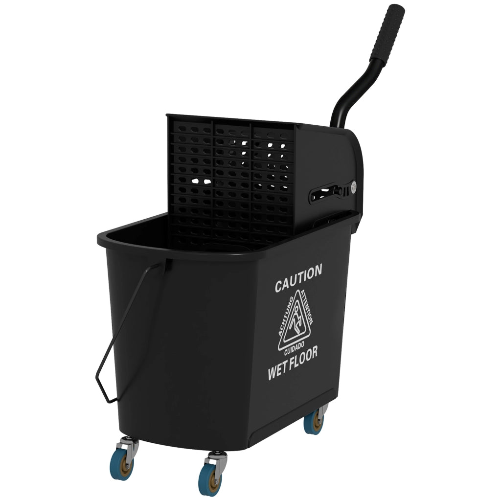 Carrello per Pulizie in Plastica PP da 20L con Secchio e Strizzatore, 60x27x70.5 cm, Nero