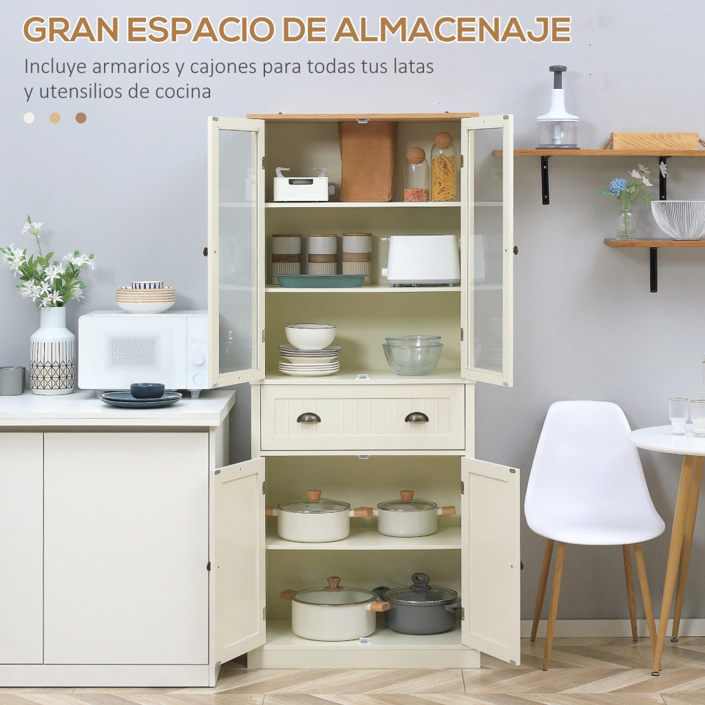 Credenza con Vetrina e Cassetto ¨C Xylo ¨C Crema 76x40x182,5 cm