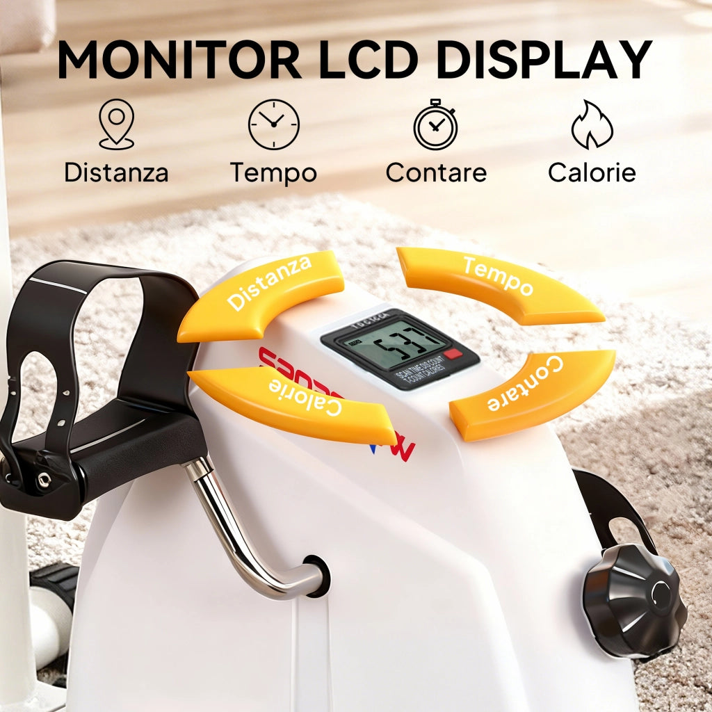 Cyclette per Riabilitazione Braccia e Gambe con Altezza e Resistenza Regolabili, Display LCD, Bianco