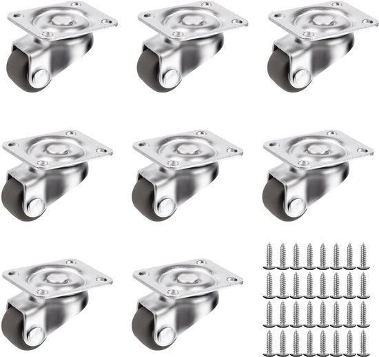 8 pezzi di ruote per mobili, piccole ruote di sterzatura, set di ruote di sterzatura a 360 gradi, 12 mm silenziose, ruote di trasporto, ruote con viti per mobili piccoli, elettrodomestici, spazzole, silenziose
