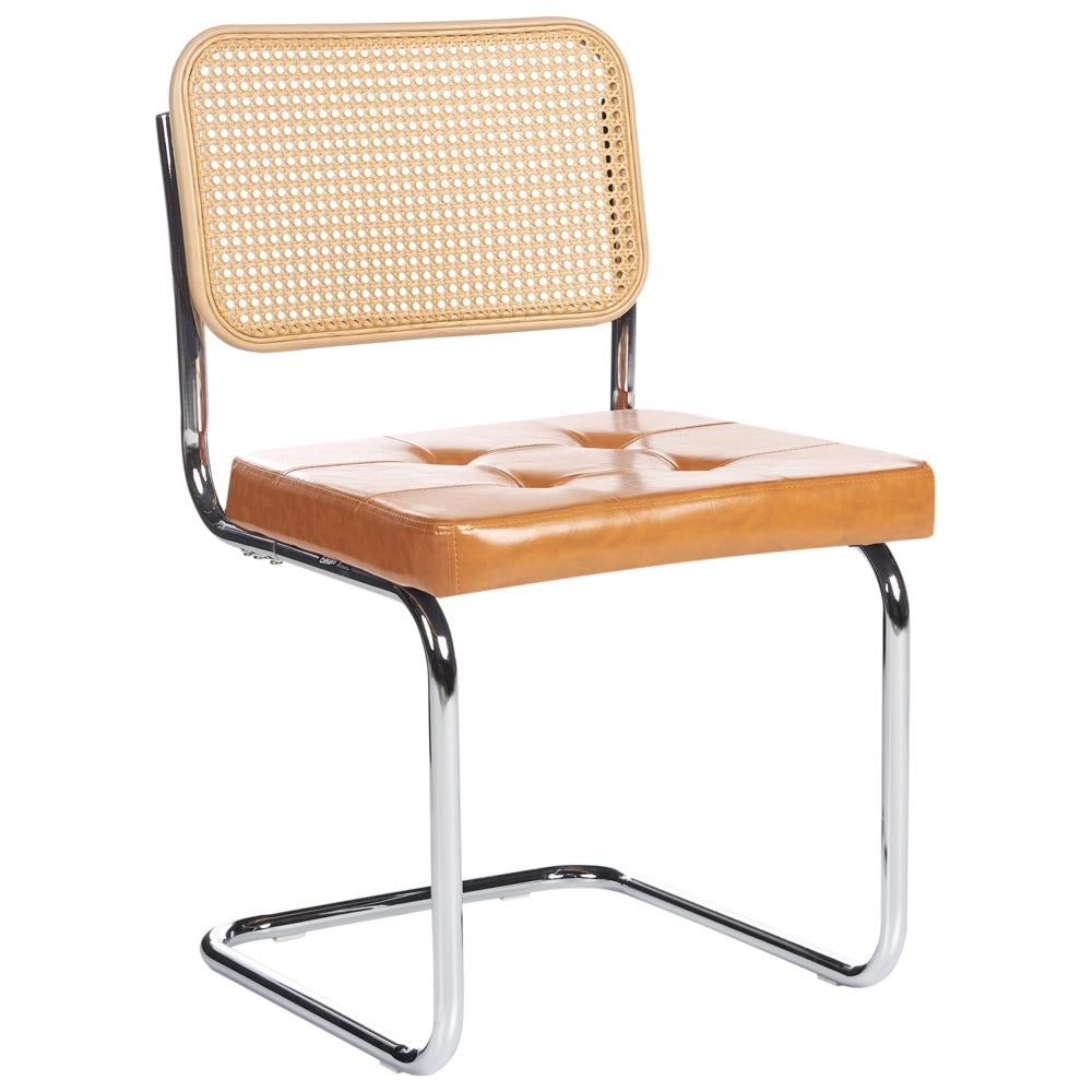 Set di 2 sedie da pranzo in ecopelle marrone con base a sbalzo in metallo stile vintage retrò