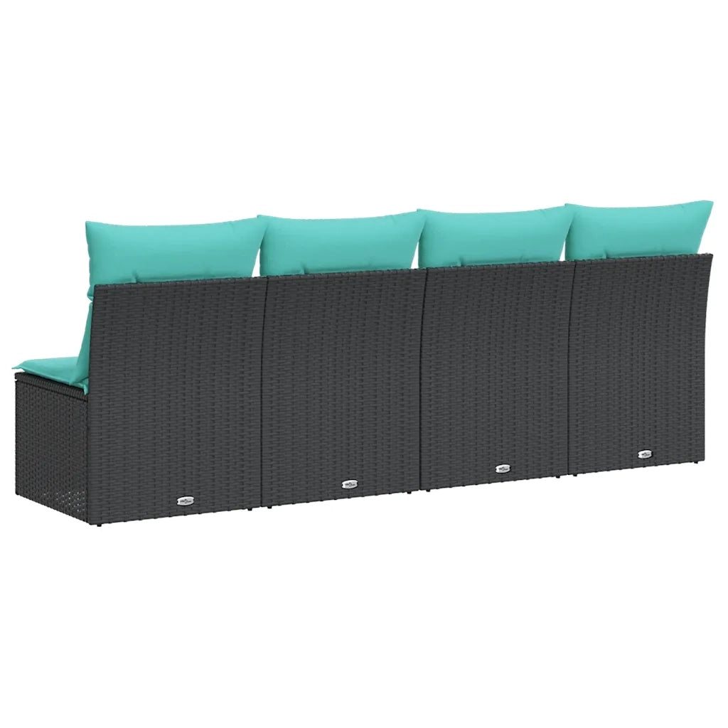 Divano da Giardino con Cuscini a 4 Posti Nero in Polyrattan