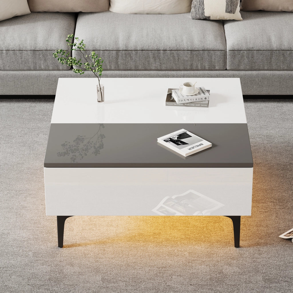 TAVOLO ALZABILE 70x70x35 cm MDF Bianco e Grigio con LED