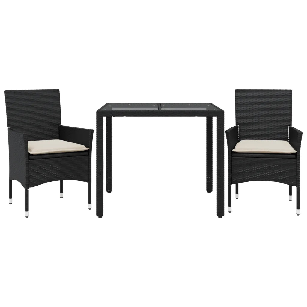 Set da Pranzo da Giardino 3 pz | Set Salotto da Giardino con Cuscini Polyrattan e Vetro