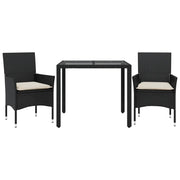 Set da Pranzo da Giardino 3 pz | Set Salotto da Giardino con Cuscini Polyrattan e Vetro