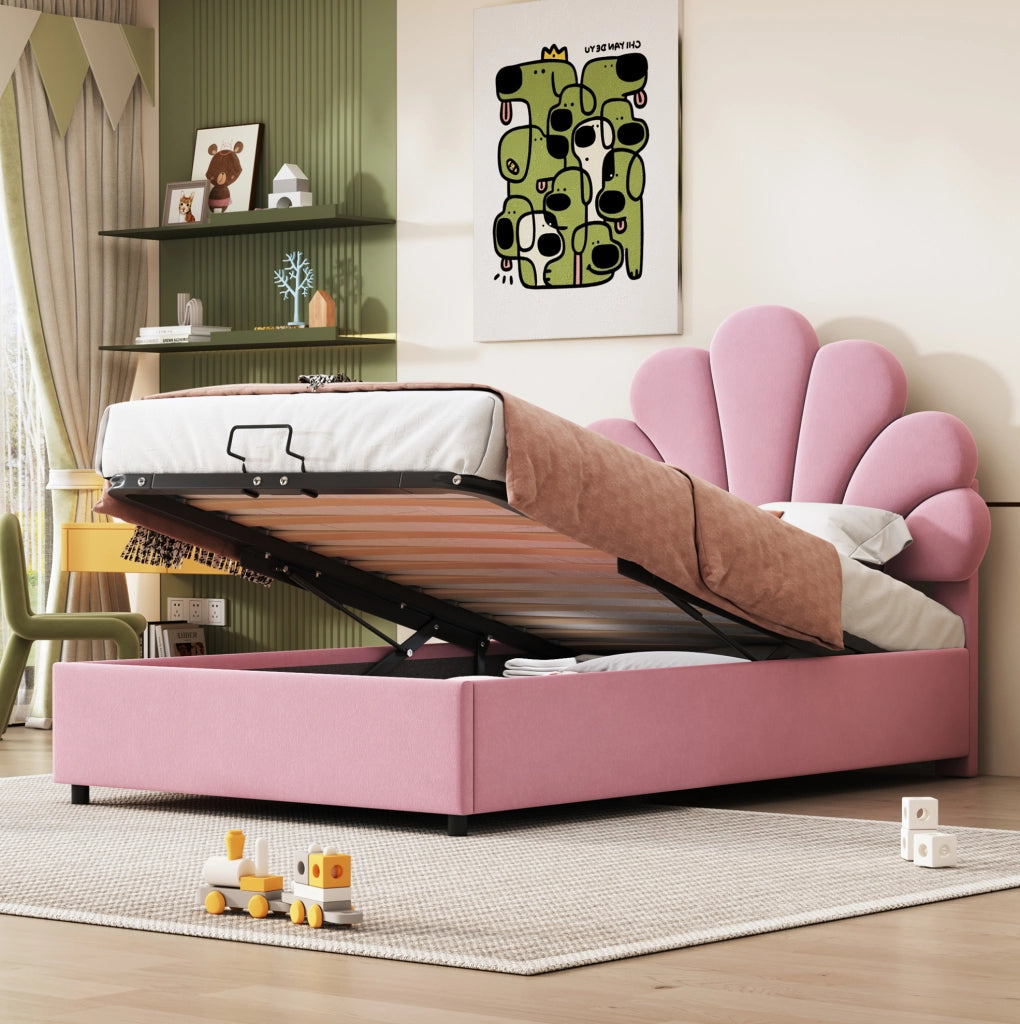 Letto imbottito 90x200 cm rosa con contenitore idraulico