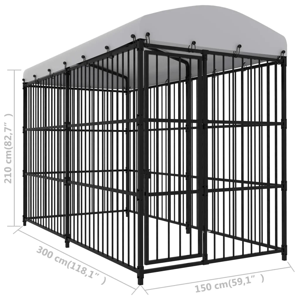 Cuccia/gabbia/recinto per animali domestici da esterno con tetto per cani 300 x 150 x 210 cm nero 02_0041728