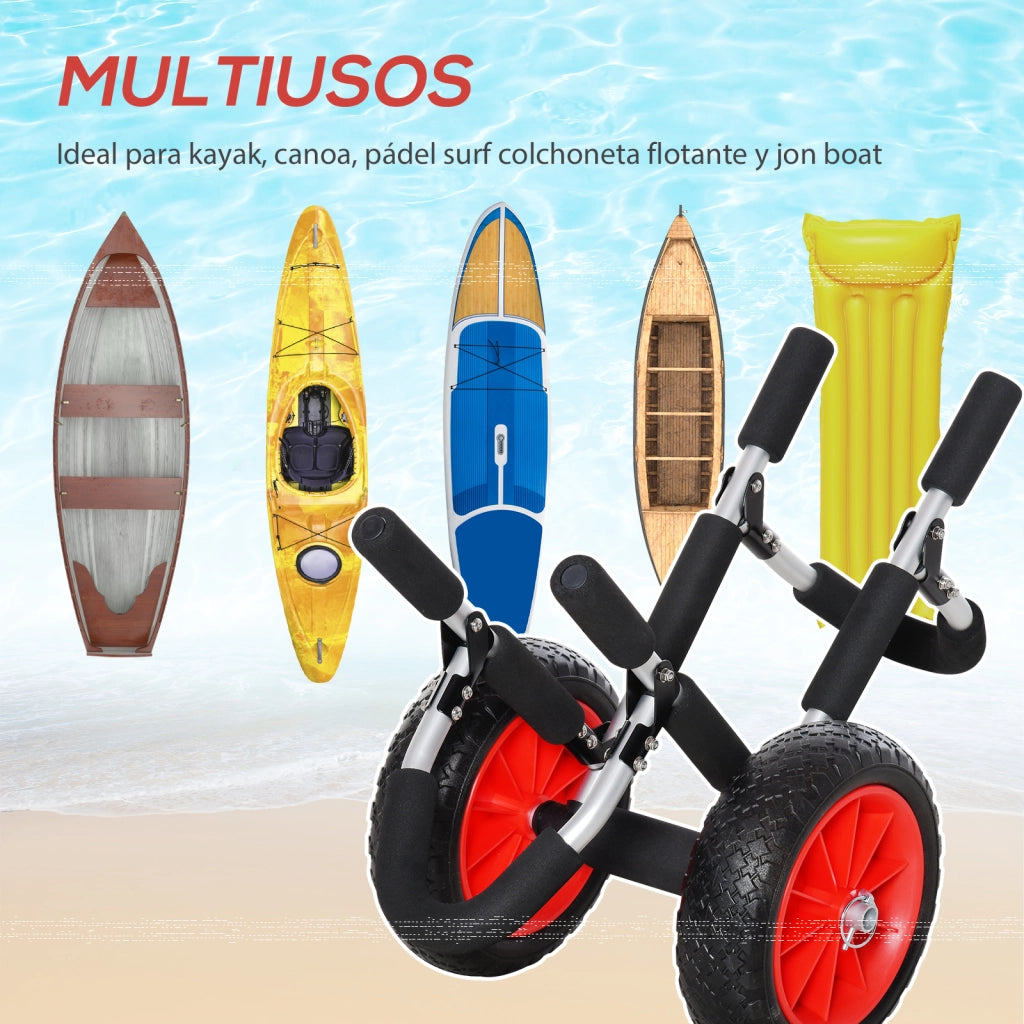 Carrello Pieghevole per Tavole da Surf con 2 Ruote ¨C zephmum ¨C Nero e Rosso 64x55x38,5 cm