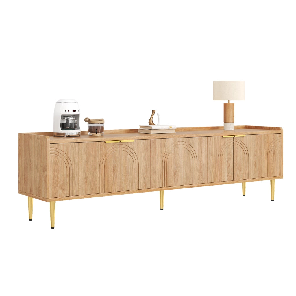 OKWISH Mobile TV con Ante, Passacavi, Stile Moderno per Soggiorno, in MDF, Naturale, 170 x 35 x 47.5 cm