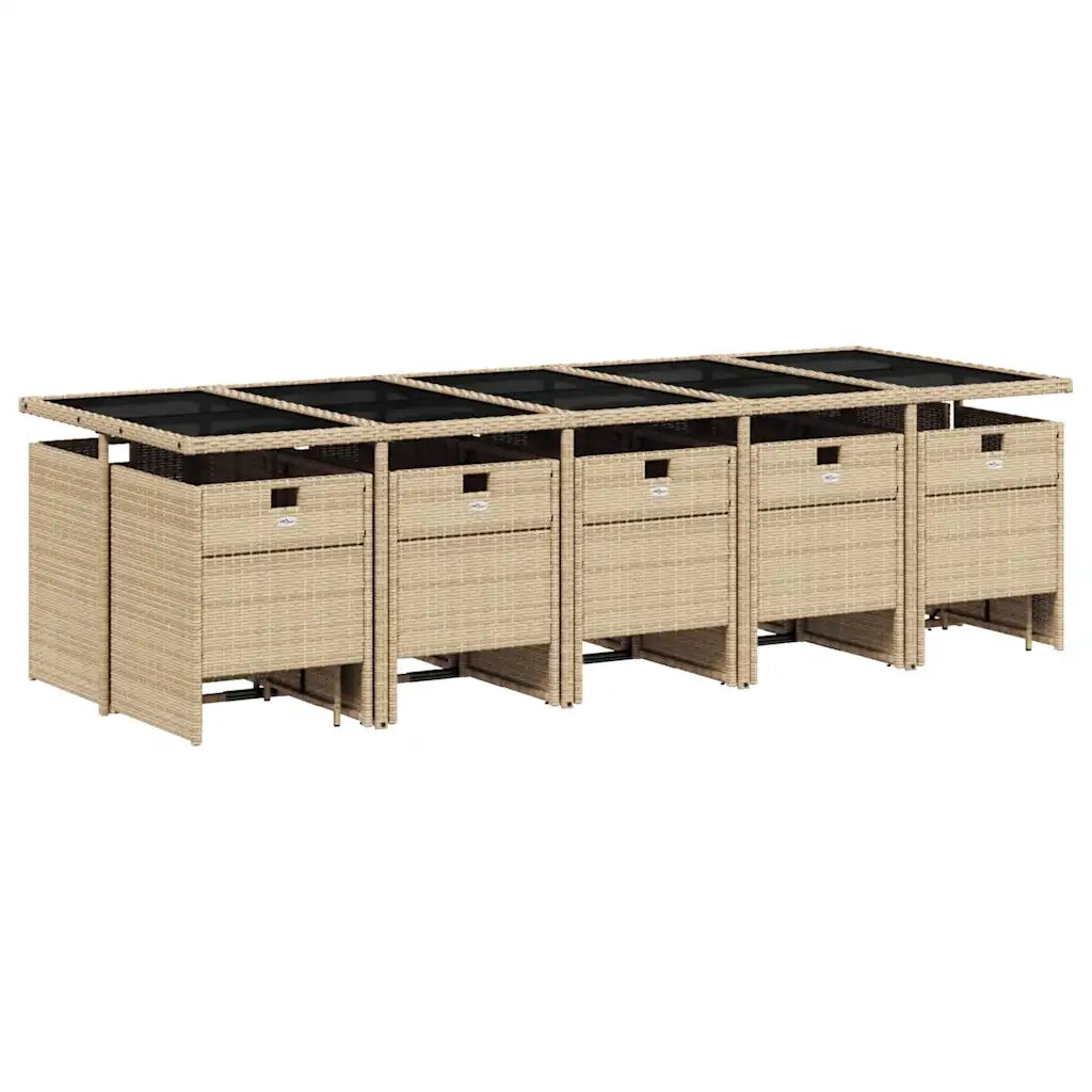 Set Pranzo da Giardino 15 pz con Cuscini Beige Misto Polyrattan 3210636