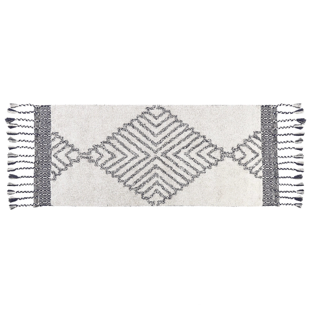 Tappeto in cotone con nappe di colore bianco e nero 80 x 150 cm soggiorno camera da letto
