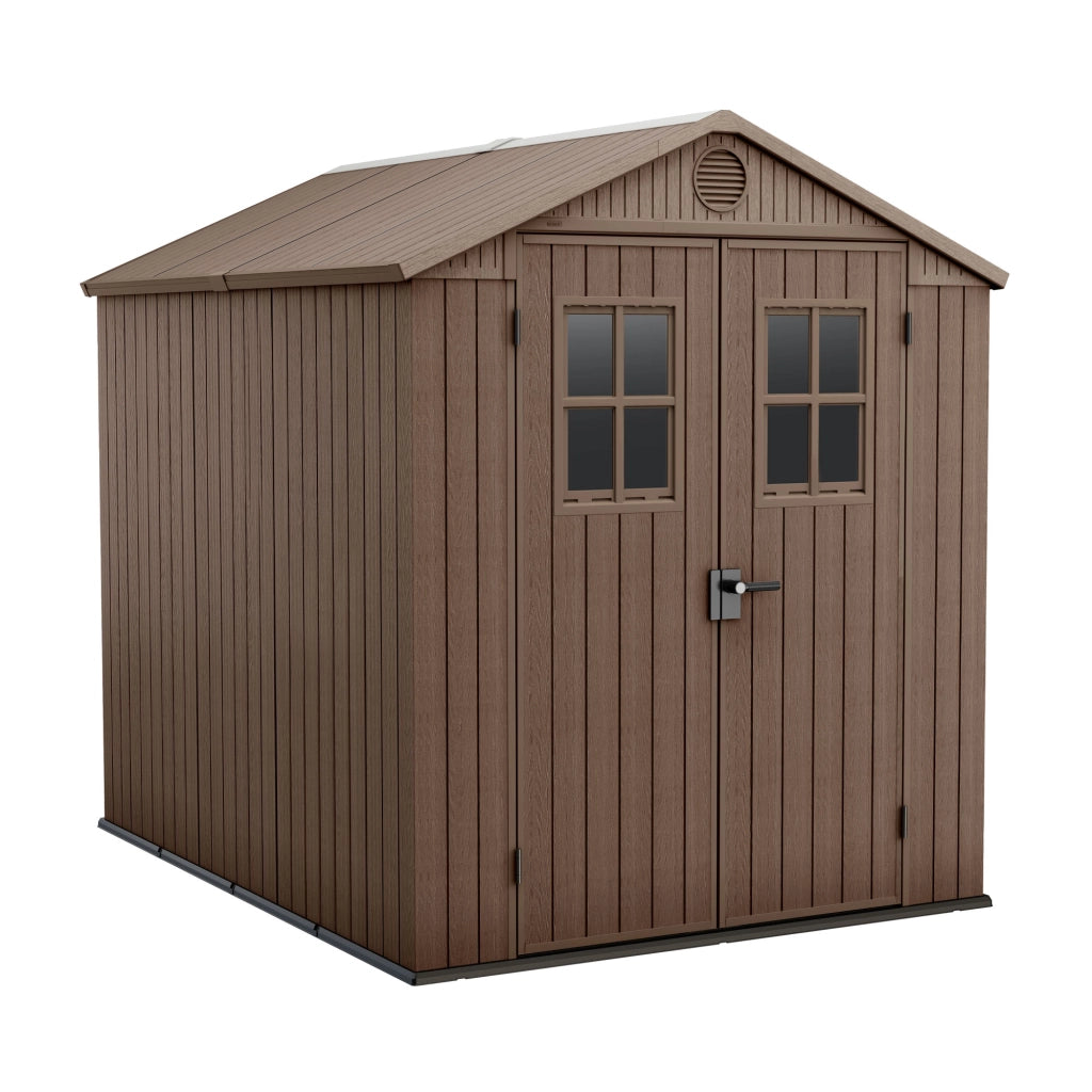 Darwin 6x8 - Casetta da Giardino 190x221x 244 cm 2 Ante per deposito attrezzi finitura effetto legno Evotech+ in Resina Marrone