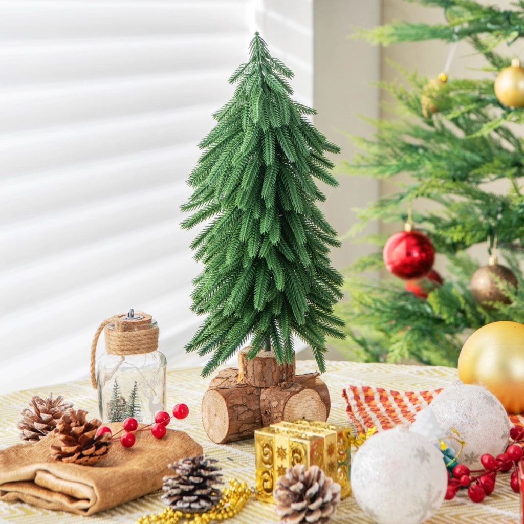 Albero di Natale da tavolo con 200 punte e base in legno massello, Mini albero di Natale per casa ufficio da 40cm