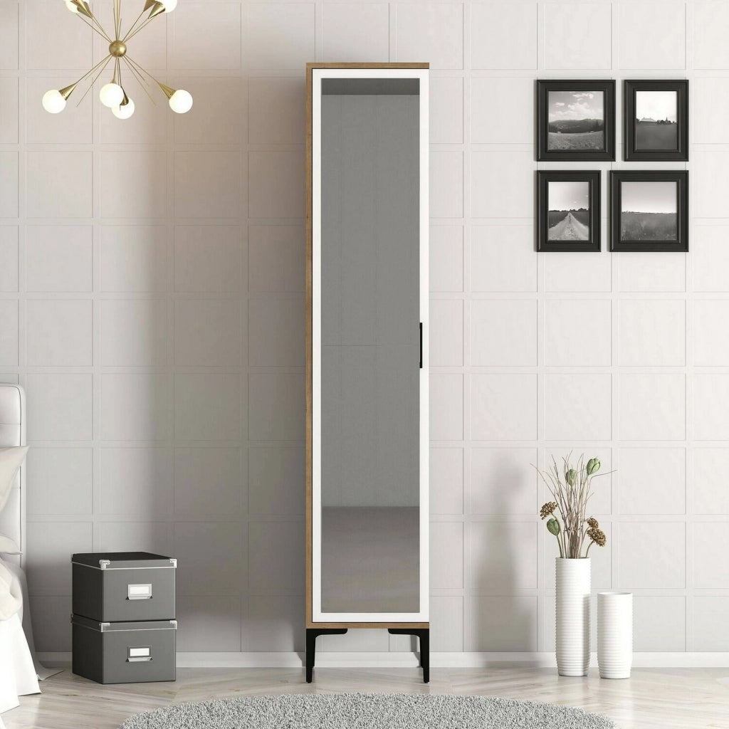 Asfodelo, Armadio Multiuso 1 Anta 4 Ripiani, 40x201h cm Marrone Noce