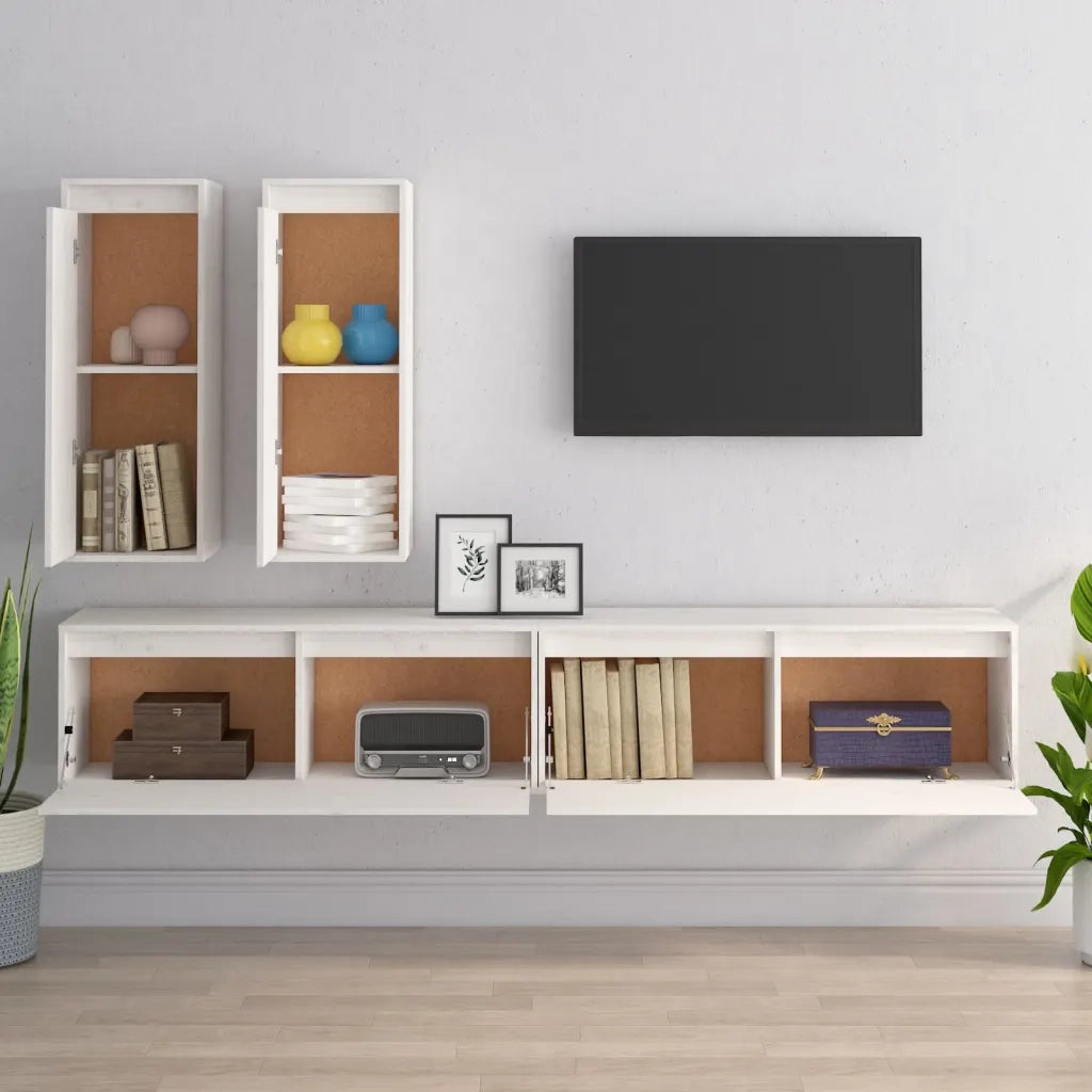 Mobili TV 4 pz-Credenza per TV Bianchi in Legno Massello di Pino
