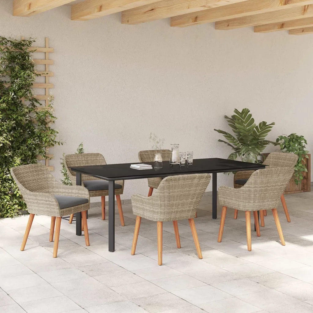 Set da Pranzo per Giardino 7 pcs Grigio chiaro polyrattan
