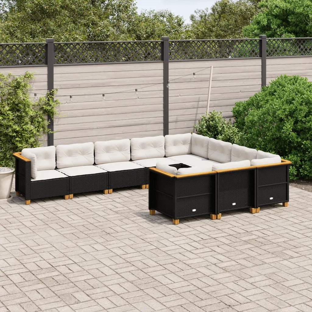 vidaXL Set Divani da Giardino 10pz con Cuscini in Polyrattan Nero
