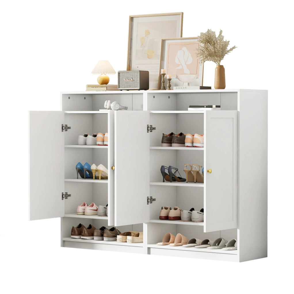 Scarpiera con ripiani regolabili e 2 ante; 146 x 34 x 109 cm; bianco
