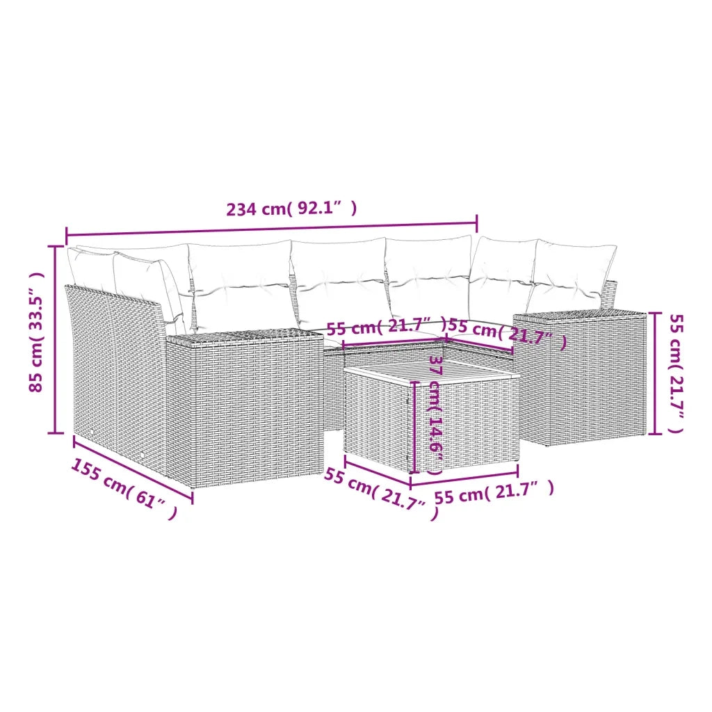 Set Divani da Giardino con Cuscini 7pz Nero Polyrattan