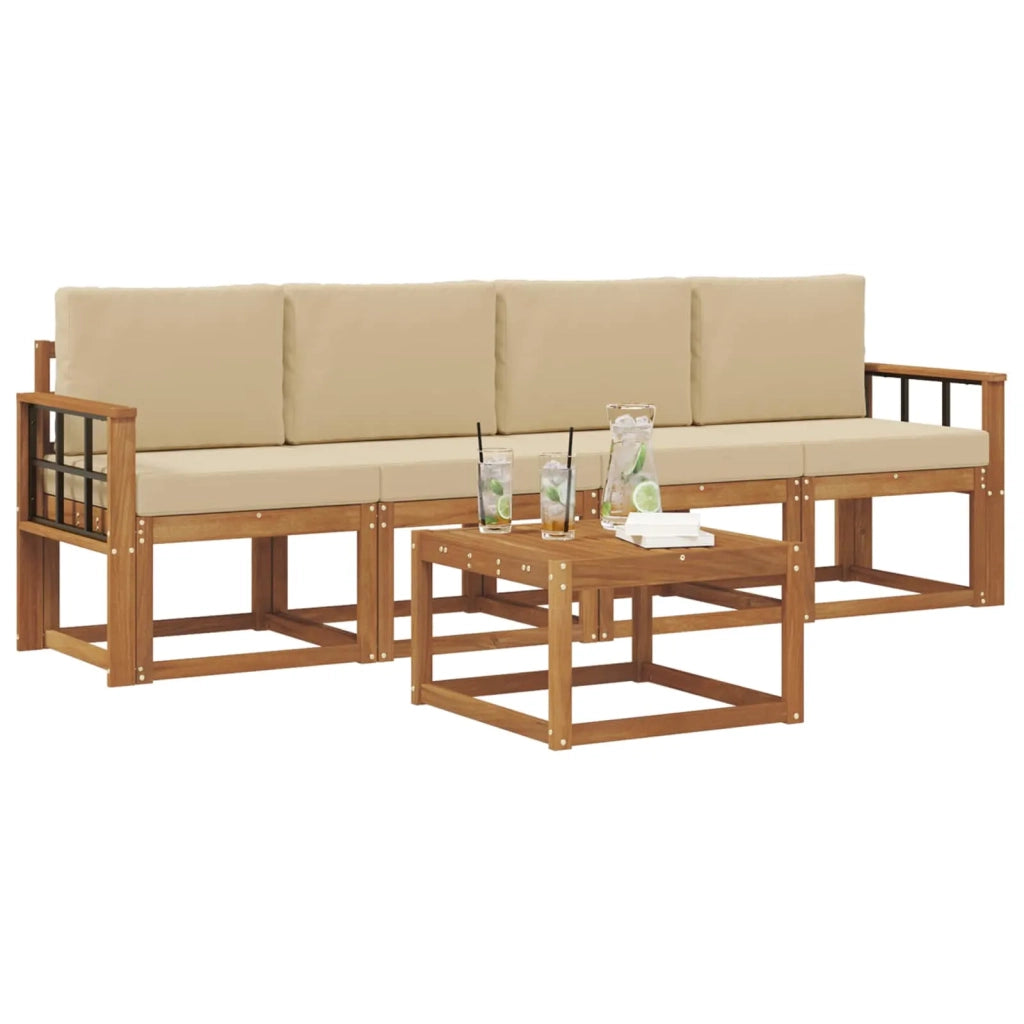 Set di divani da esterno con cuscino 5 pcs Naturale e Beige 3365986