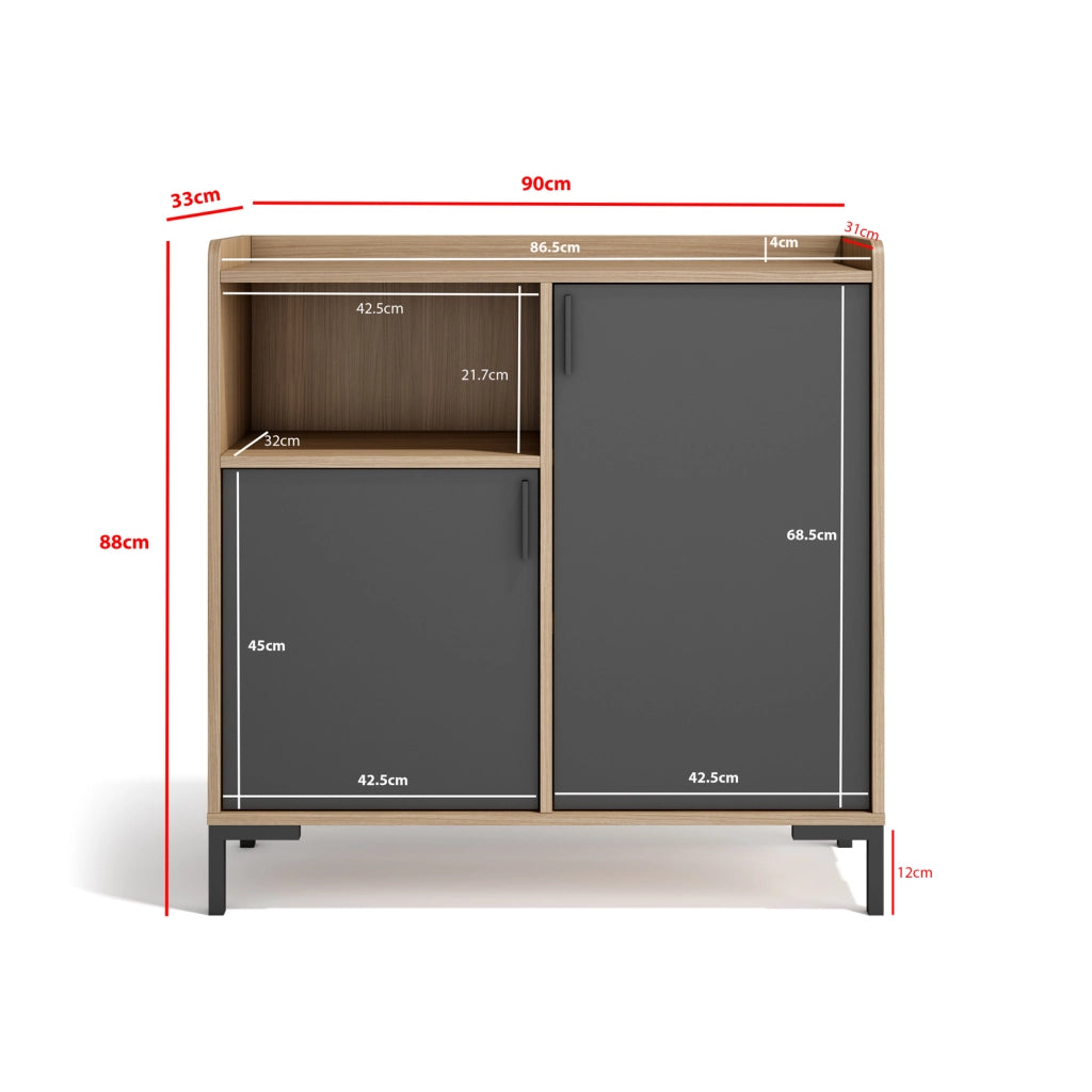 Credenza d’ingresso Herdasa effetto noce chiaro e grafite 88×90×33?cm