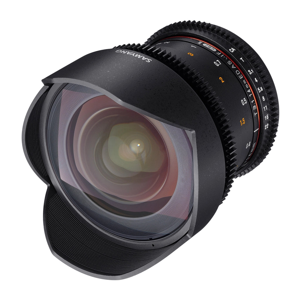 SAMYANG 14mm T3.1 VDSLR ED AS IF UMC II Obiettivo video Canon EF a messa a fuoco manuale con ingranaggio 0,8, grandangolo nero