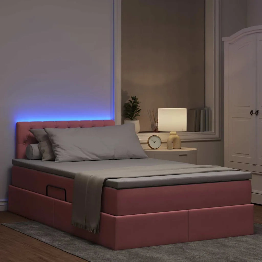 Letto con contenitore e LED con led Rosa 120 x 200 cm Velluto 3371450