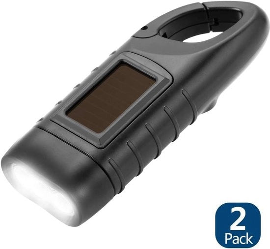 Doppio pacchetto di torce LED ricaricabili con manovella - Torce LED alimentate da energia solare - Torce con manovella - Impermeabili - Illuminazione di emergenza - Portatile - Con anello di carica - Nero