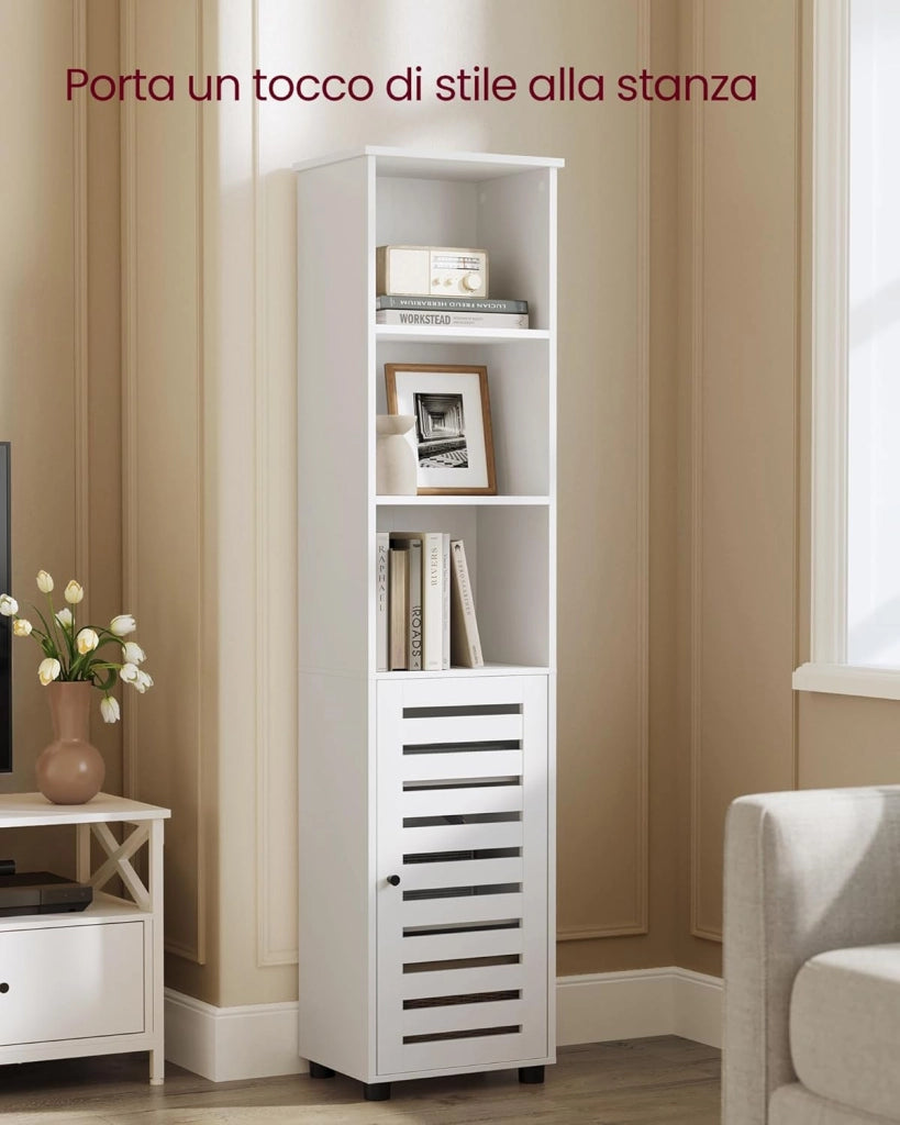VASAGLE Mobile da Bagno, Armadio Alto per Bagno, Organizzatore Portaoggetti, con 3 Scomparti Aperti e 2 Ripiani Regolabili, Soggiorno, Entrata, Bianco Nuvola BBK160W01