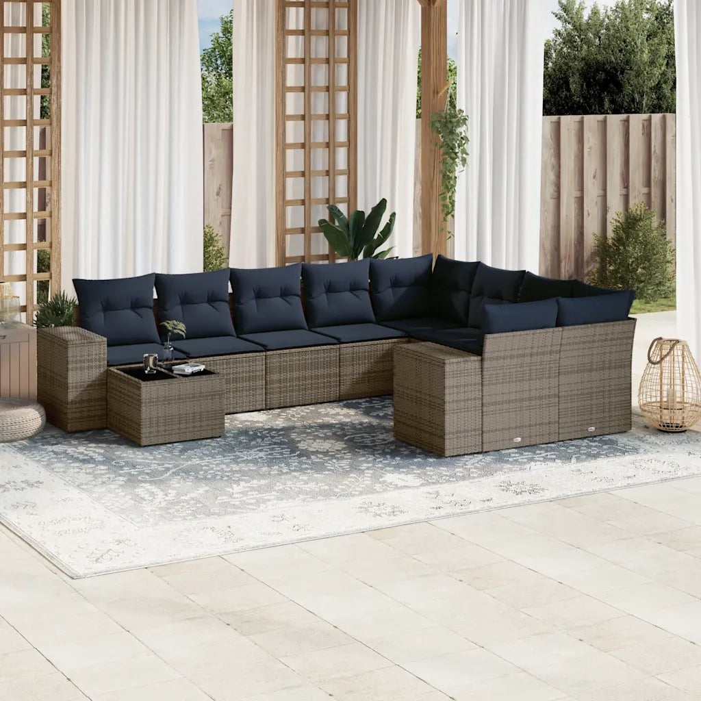 Set Divani da Giardino 10 pz con Cuscini Grigio in Polyrattan 3223060