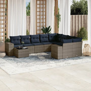 Set Divani da Giardino 10 pz con Cuscini Grigio in Polyrattan 3223060